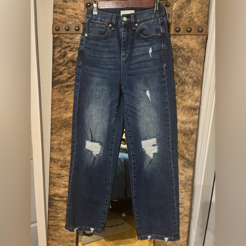 Habitual high rise ankle straight leg jeans haven distressed blue size 25